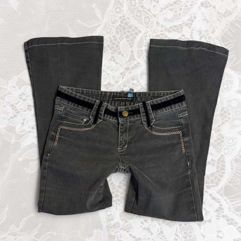 ORA Star Vintage Concept Black Velvet Trim Flare Jeans